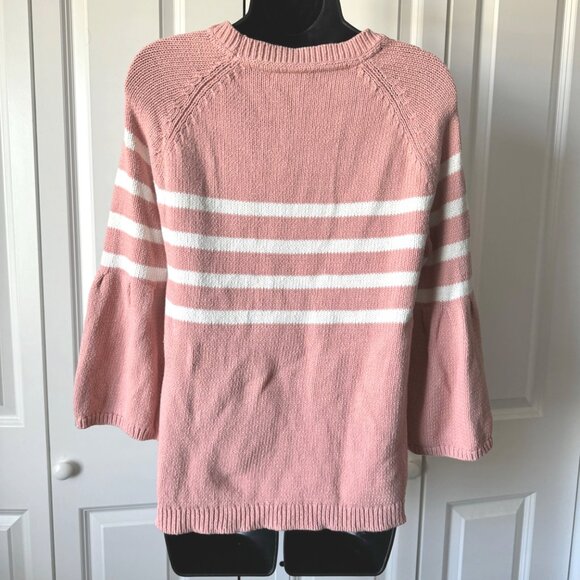 BODEN Women’s Sweater M Arianna Striped Crew Neck Bell Sleeve Pink - Picture 2 of 9